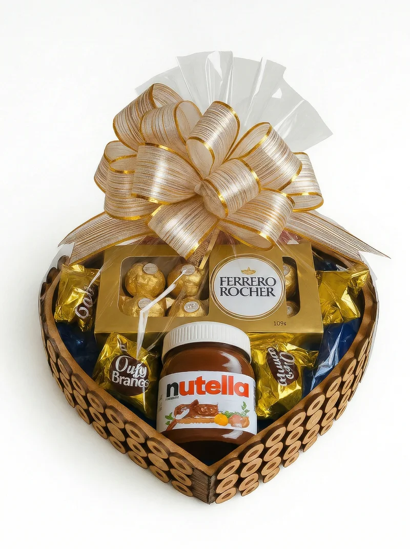 Cesta Coração Dourado com Caneca